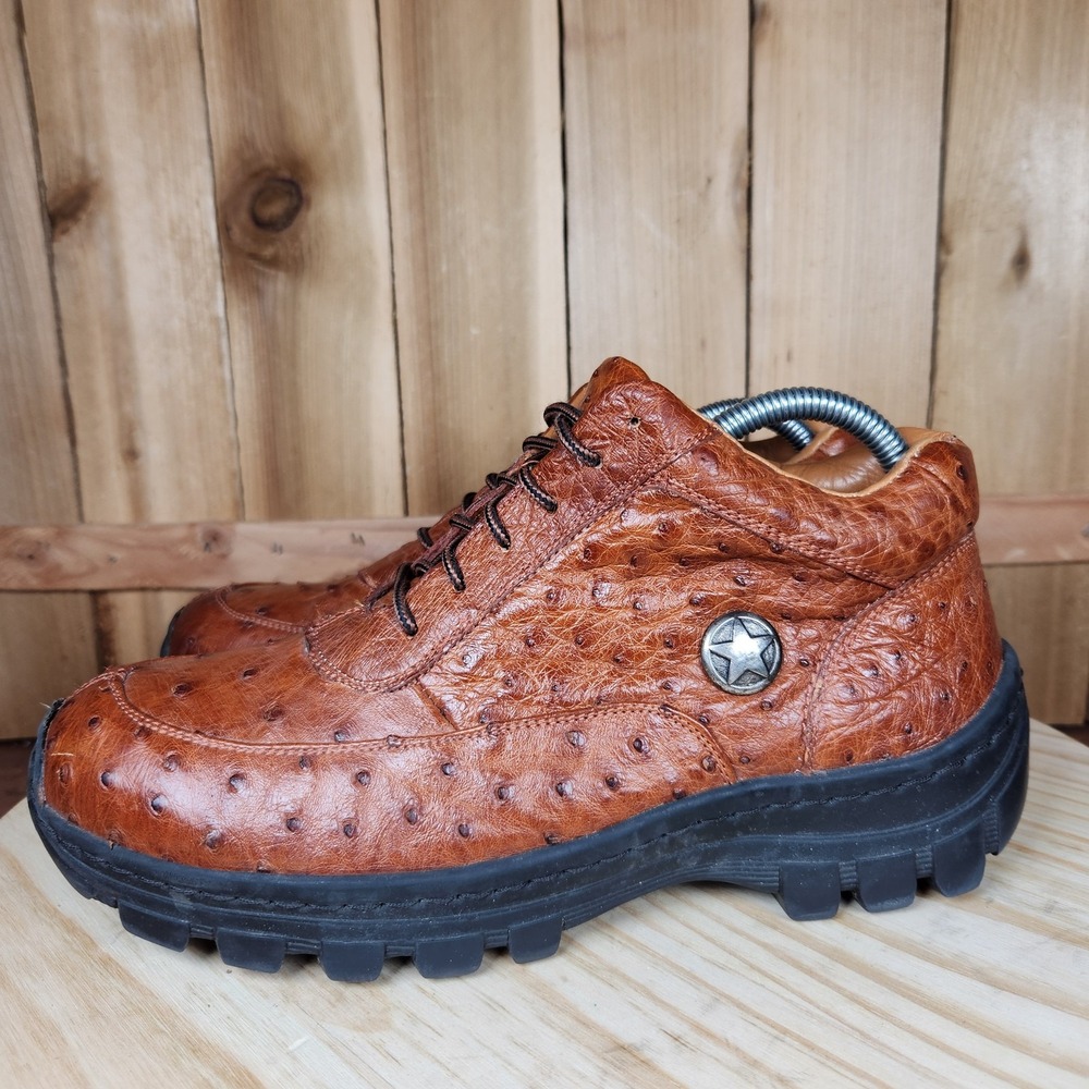 Rudy Lara Boots Mens Size‎ 7 Ostrich Leather Thick Sole Western Cowboy Shoes